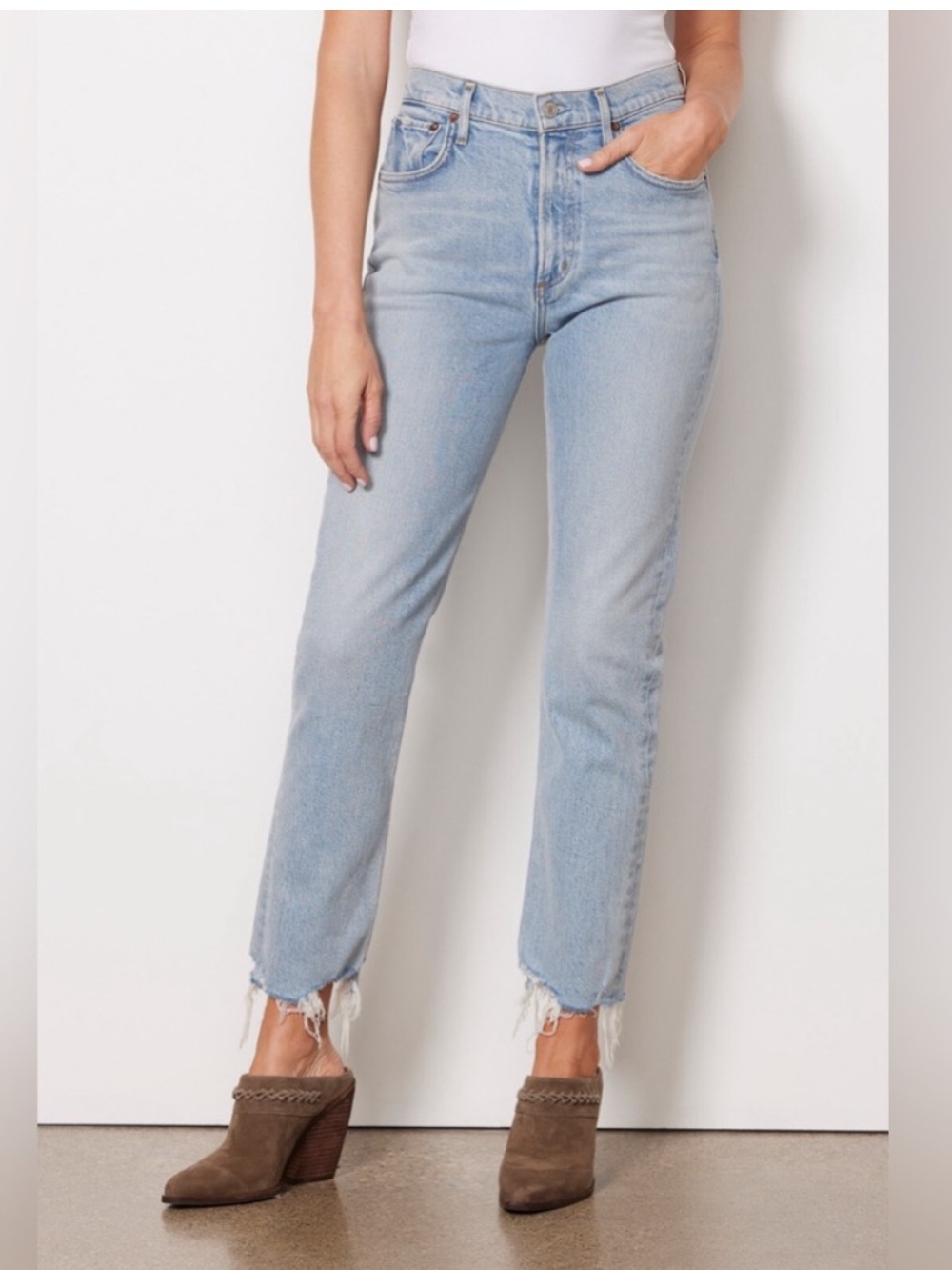 AGOLDE Merrel Slim Straight Ankle Jeans Distressed Hem Light Wash Size 27